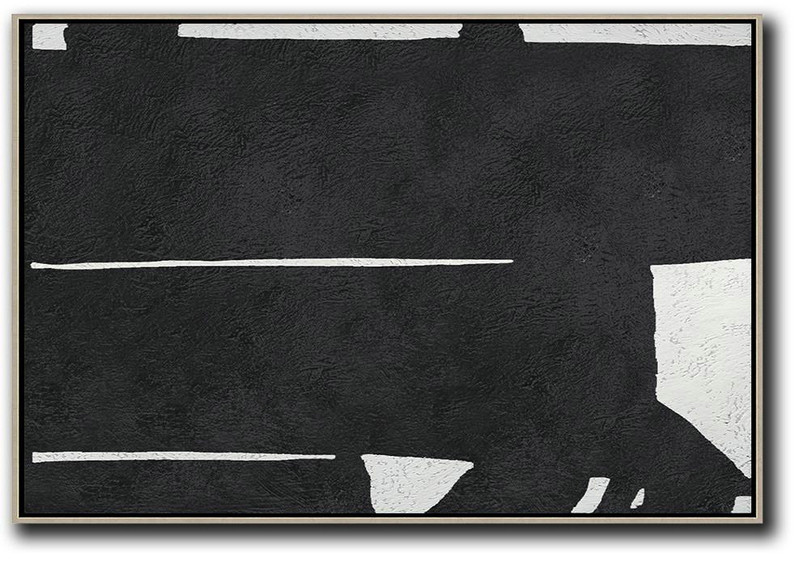 Large Oil Canvas Art,Hand Painted Oversized Horizontal Minimal Art On Canvas, Black And White Minimalist Painting - Large Abstract Wall Art